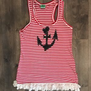 Pinky Pinups Red&White Striped Top w/ Lace trim